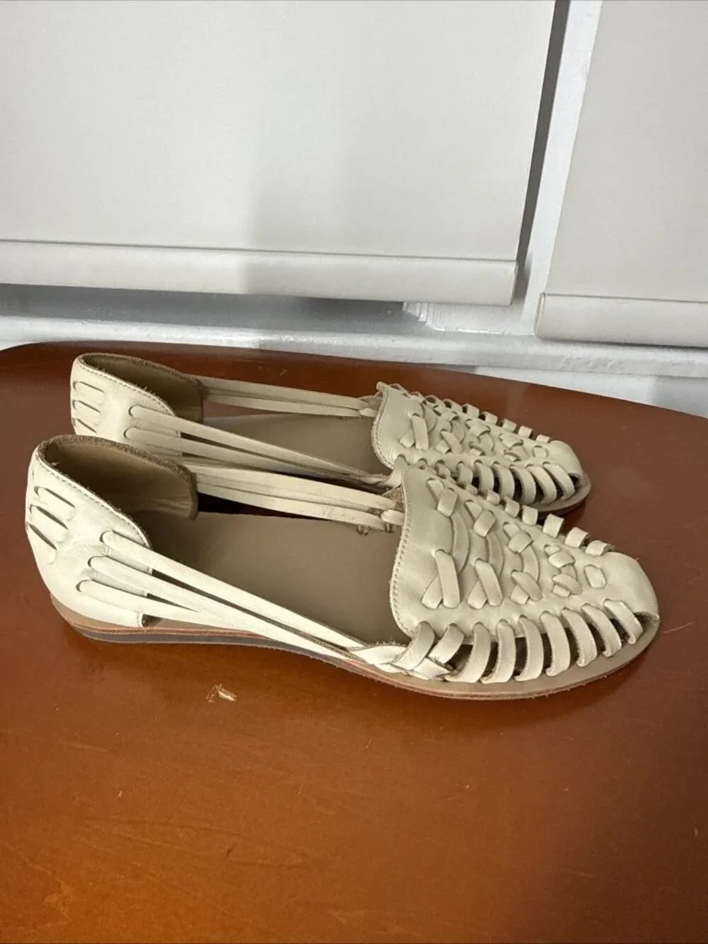 Worn 1X Nisolo Huarache Sandals Women 10 off White Leather Woven Slip On Loafers